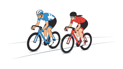 Naklejka premium Racing Cyclists on the Track: A dynamic depiction of cyclists in full stride, their bikes cutting through the air. Capturing the essence of competitive cycling.