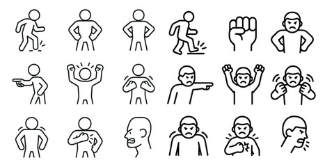 Fototapeta premium Emotional expression outline icons set – line, silhouette, mood and feeling symbols