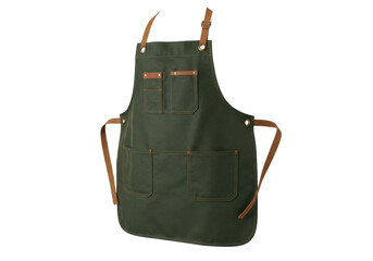 Isolated workwear apron with pockets and leather straps, kitchen cooking utensil clothing
