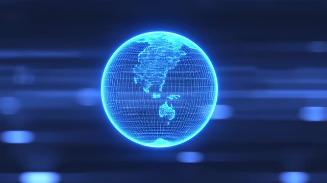 A glowing, wireframe representation of Earth