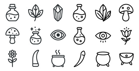 Fototapeta premium Nature and science outline icons set – line, linear, herbal and botanical elements