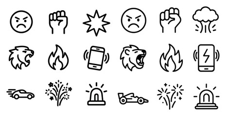 Obraz premium Emojis and symbols linear icons set – outline, expressive, digital communication