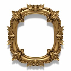 Elegant golden antique carved baroque picture frame with intricate ornamental leafy details, featuring a classic gold finish and ample isolated white space for versatile design.