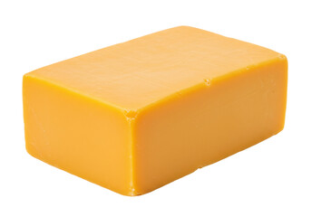 Isolated cheddar cheese brick block, a classic dairy product ready to slice and enjoy at lunch