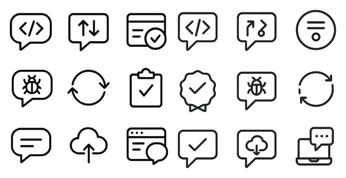 Web development outline icons set &ndash; coding, programming, tech symbols