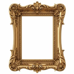 Ornate Golden Baroque Picture Frame with Elaborate Carvings Isolated on White Background