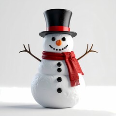 Friendly Snowman Wearing a Red Scarf and Top Hat Festive Winter Character Illustration