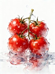 Surreal Fruits Series : A delicious looking healthy bunch of ripe tomatoes on a white background suitable for graphic design and decoration 003