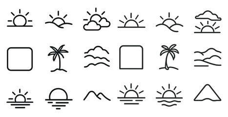 Fototapeta premium Nature and holidays line icons set – outline, linear, vacation and travel symbols