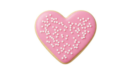 Isolated frosted heart-shaped cookie, pink icing, festive sprinkles, sweet treat, love