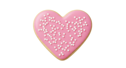 Isolated frosted heart-shaped cookie, pink icing, festive sprinkles, sweet treat, love