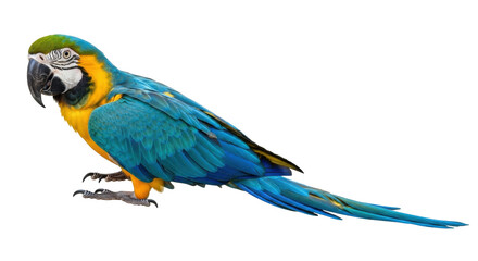 Obraz premium Isolated Parrot showing its Blue and Gold Feathers, Parrot perched with Bright Coloring