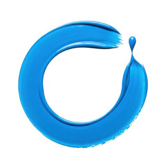 A vibrant blue paint stroke forming a circle with a drop of paint falling from the end, isolated on transparent background