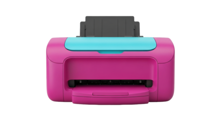Isolated pink cyan printer for office or home printing, printing machine, desktop accessory