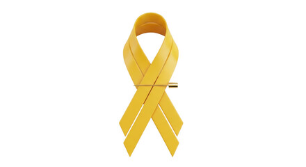 Isolated yellow ribbon on a light surface, awareness symbol for cancer, suicide, endometriosis