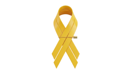 Isolated yellow ribbon on a light surface, awareness symbol for cancer, suicide, endometriosis