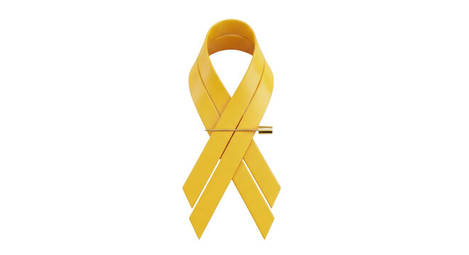 Isolated yellow ribbon on a light surface, awareness symbol for cancer, suicide, endometriosis