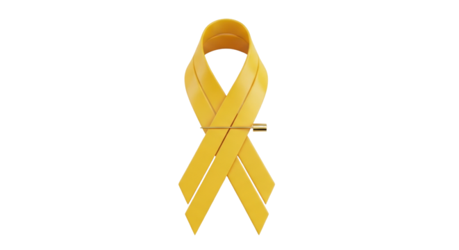 Isolated yellow ribbon on a light surface, awareness symbol for cancer, suicide, endometriosis