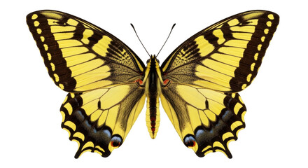 Isolated Papilio machaon European swallowtail butterfly with open wings, beautiful insect