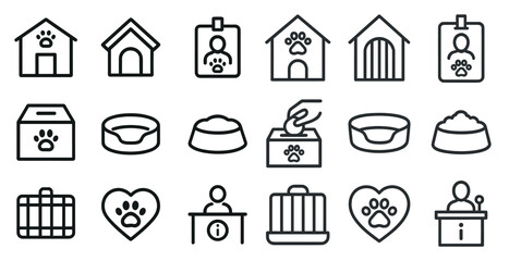 Pet care and adoption icons set – linear, outline, animal rescue symbols
