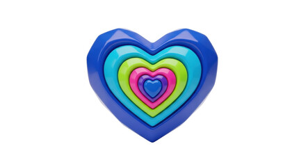 Isolated Heart Shaped Measuring Cups Set, Nested Stack in Blue, Cyan, Green, and Pink Colors