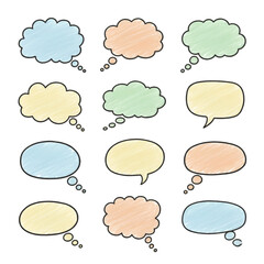 Fototapeta premium Set of hand-drawn speech bubbles colorful doodle style vector illustration for communication and graphic design