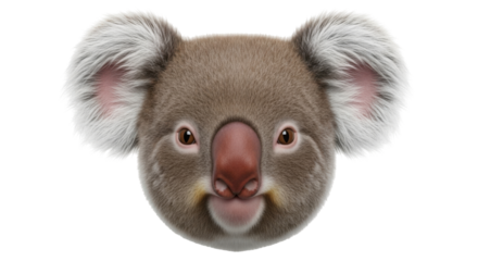 Isolated, headshot of a cute koala bear with big ears and nose on a neutral background