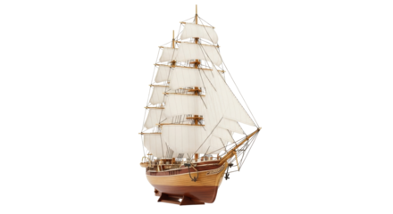Isolated Tall ship model replica on neutral background perfect for editorial or commercial use