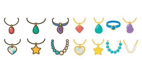 Jewelry and accessories icons set – flat, filled, fashion and adornment symbols