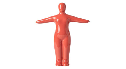 Isolated reddish human figurine stands with arms out, symbol for equality, representation