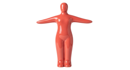 Isolated reddish human figurine stands with arms out, symbol for equality, representation