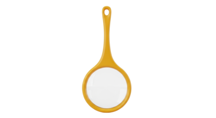 Isolated Hand magnifier with yellow plastic handle, an optical lens used for magnification