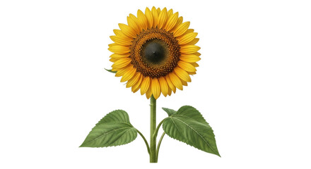Obraz premium Isolated Bright yellow sunflower blossom with leaves, natural yellow flower of summer