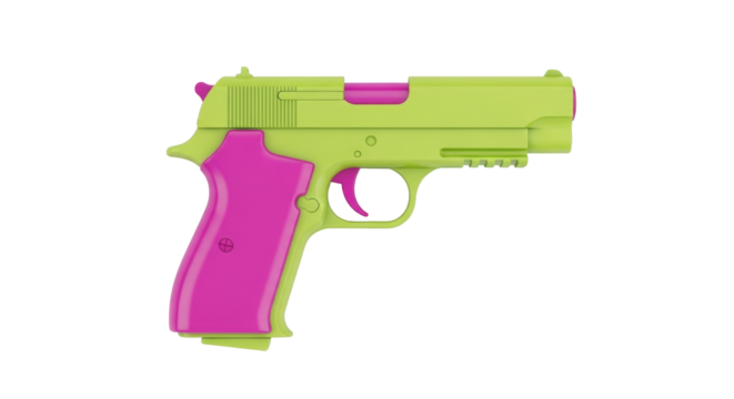 Isolated novelty handgun prop, plastic toy gun model, costume weapon accessory for play time