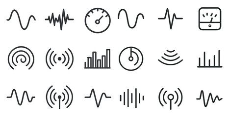 Sound and audio line icons set – linear, outline, music and signal symbols