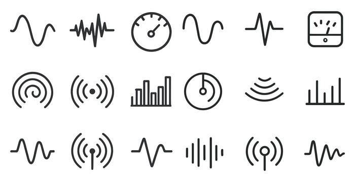 Sound and audio line icons set – linear, outline, music and signal symbols