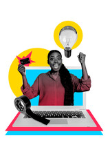 Composite trend artwork 3D sketch image collage of young lady hand hold credit card money success...