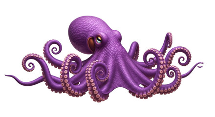 Isolated Cute Purple Octopus, Cartoon Style Ocean Creature with Tentacles and Suction Cups