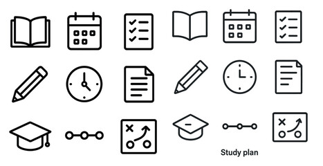 Education and study plan line icons set – outline, academic, learning symbols