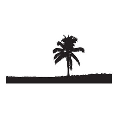 Palm tree silhouette isolated on white background, a serene tropical scene with a solitary palm tree against the horizon, evoking tranquility