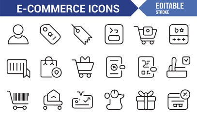 Fototapeta premium Simple thin line e-commerce icons collection for website or mobile app