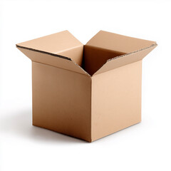 Empty open brown cardboard shipping box for packaging and delivery isolated on white background.