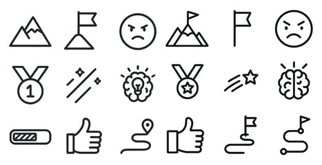 Fototapeta premium Achievement and success icons set – outline, linear, award and goal symbols