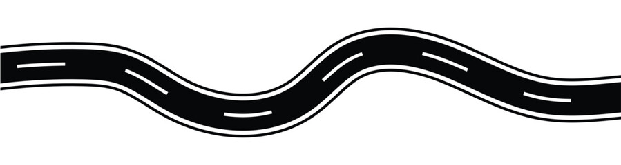 Wavy winding curves roads and horizontal path. Horizontal asphalt road template.Flat vector illustration isolated on white transparent background.Traffic curved highway.	