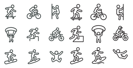 Fototapeta premium Sports and fitness outline icons set – silhouette, linear, activity symbols
