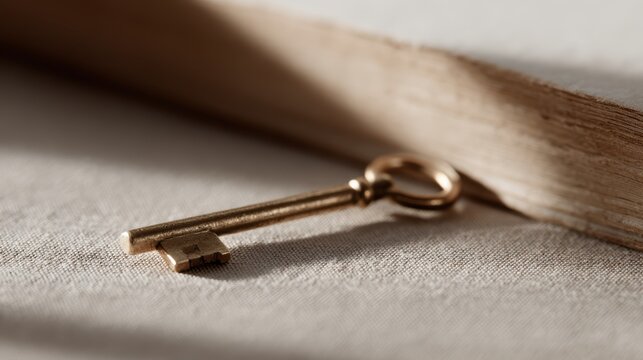 A symbolic image of unlocking knowledge, a key shaped like a pencil opening a book.