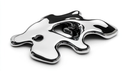 Abstract metallic liquid metal dripping, flowing, and splashing isolated on white background.