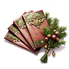Festive Christmas gifts with elegant wrapping and holiday decor on white background

