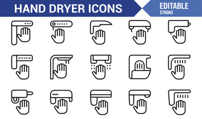 Linear hand dryer icons showing air drying devices for clean and modern bathroom design