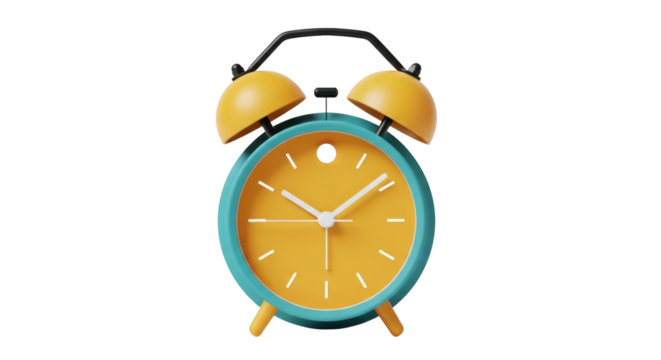 Isolated retro alarm clock, classic twin bell analog time instrument, morning wake up ringer